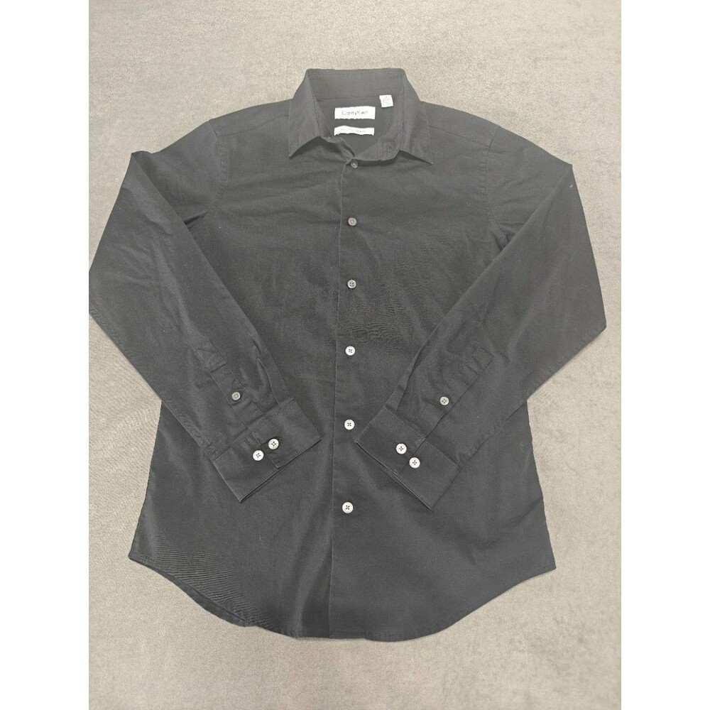 Calvin Klein Boys Size 14 Black Slim Fit Stretch Long Sleeve Button Down Shirt
